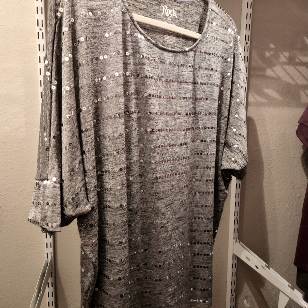 Rock 47 By Wrangler Silver Striped Sequin XL Top